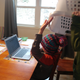 Jennifer’s kids. “Went to check on the boys after a midmorning video call for work and the younger was attempting to actually do schoolwork while the older was slowly lowering a laundry basket onto his head from behind,” she said.